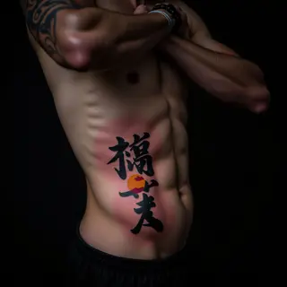 Japanese Lettering Tattoos for Men - Stomach Designs (XS)