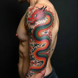 Majestic Japanese Dragon Sleeve Tattoo