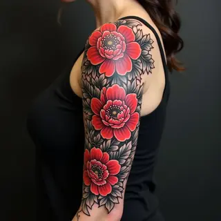 Elegant Japanese Floral Sleeve Tattoo Design