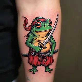 Whimsical Frog Samurai: A Japanese Tattoo Fusion