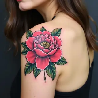 Peony Bloom Shoulder Tattoo: A Study in Traditional Japanese Aesthetics