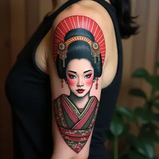 Intricate Japanese Geisha Sleeve Tattoo
