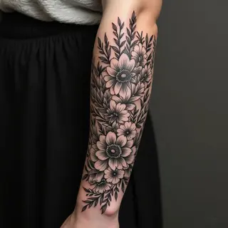 Intricate Japanese Floral Sleeve Tattoo