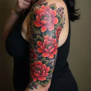 Elegant Japanese Floral Sleeve Tattoo