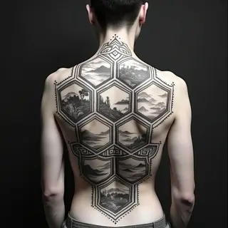 Full Back Japanese Geometric Tattoo Design