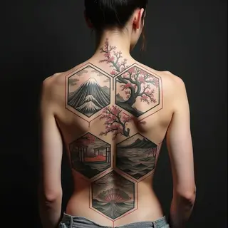 Geometric Japanese Back Piece: A Study in Tradition and Precision