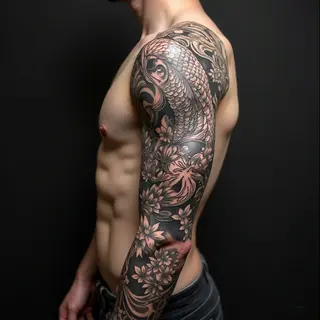 Intricate Japanese Koi Sleeve Tattoo