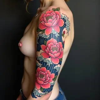 Elegant Japanese Floral Sleeve Tattoo Design