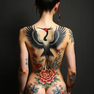Majestic Crane Back Piece in Traditional Japanese Style