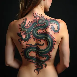 Majestic Dragon and Snake Irezumi on Upper Back