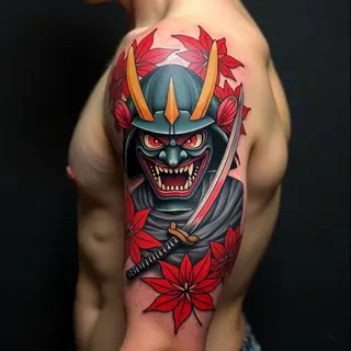 Intense Oni Samurai Tattoo in Traditional Irezumi Style