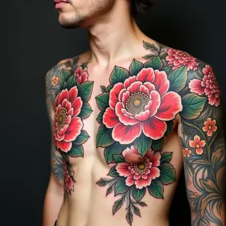 Chest Piece: Traditional Japanese Peony and Floral Design