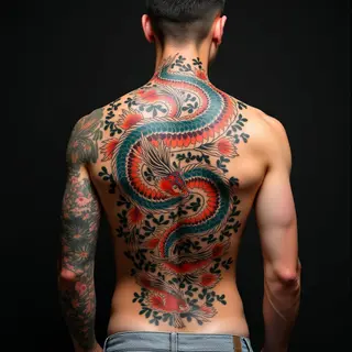 Full Back Dragon and Koi Irezumi Tattoo