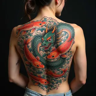 Majestic Dragon and Koi in Traditional Japanese Style