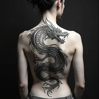 Majestic Dragon and Phoenix Back Piece in Traditional Japanese Style