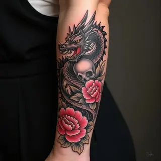 Dynamic Dragon and Skull Irezumi Sleeve