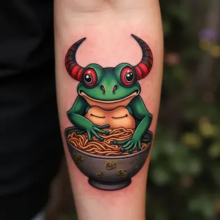 Japanese Irezumi Frog Ramen Tattoo: A Playful Fusion