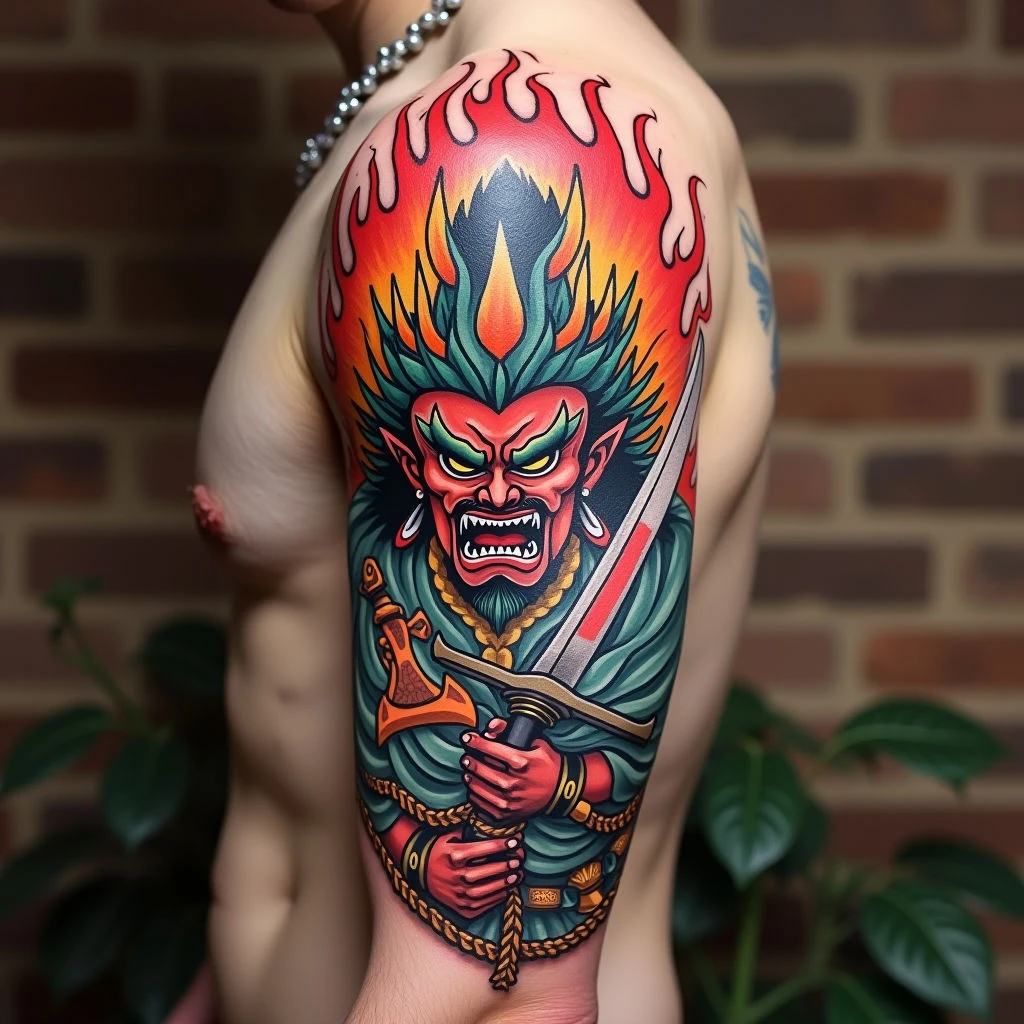 Fudo Myoo Japanese Shoulder Tattoo: A Guardian's Presence