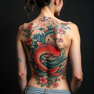 Full Back Japanese Traditional Tattoo: Koi and Dragon Motif