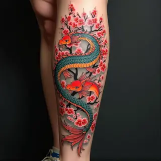 Majestic Dragon and Koi Leg Sleeve Tattoo
