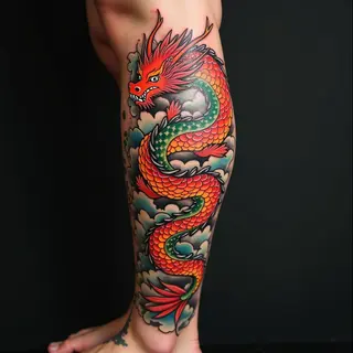 Koi and Dragon Leg Sleeve in Traditional Japanese Style