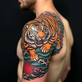 Japanese Traditional Tiger Shoulder Tattoo