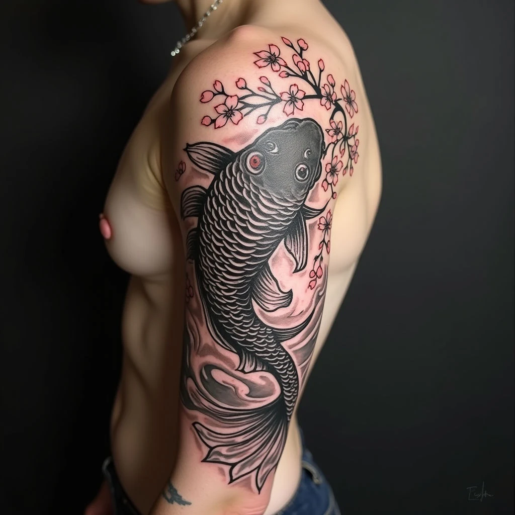 Intricate Japanese Koi Sleeve Tattoo Design