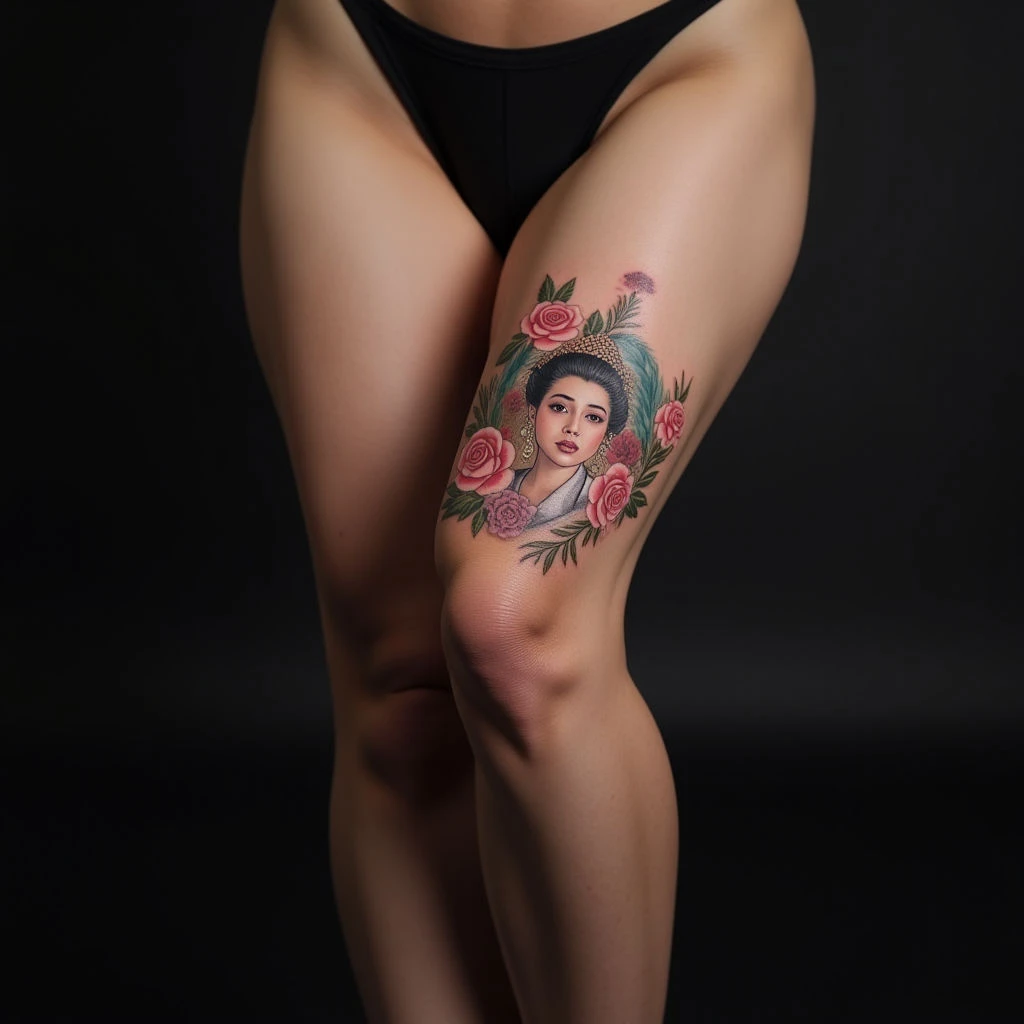 Korean Name Tattoos: Surreal Knee Designs in Pastel Colors