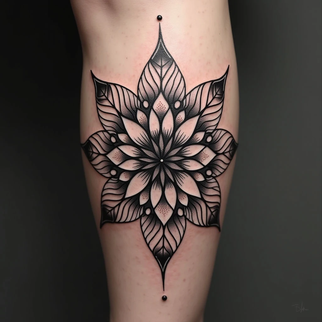 Floral Mandala Leg Sleeve Tattoo Design