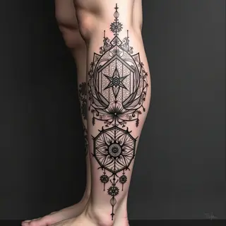 Geometric Mandala Leg Sleeve Tattoo Design