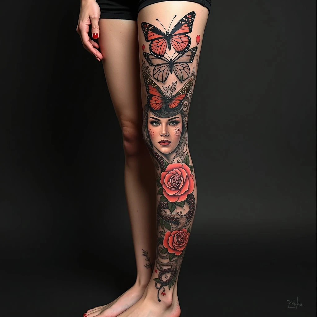 Traditional Leg Sleeve Tattoo Collection