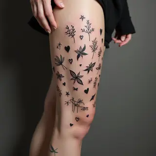 Scattered Illustrative Leg Tattoos