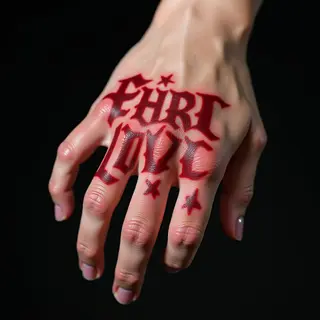 Bold Red Abstract Finger Tattoos with Inspirational Quotes