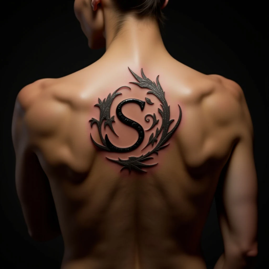 Elegant Abstract Name Tattoo for Girls on the Back