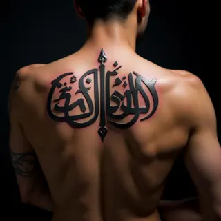 Metallic Biomechanical Lettering Tattoo for Your Back