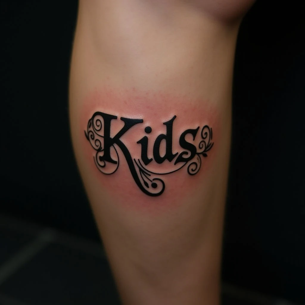 Small Ornamental Boys Name Tattoo Ideas for the Calf