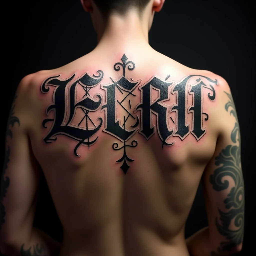 Fonts & Numbers Tattoo Ideas: Linework Back Designs