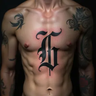 Tiny Gothic Letter Tattoos for Men: Sternum Inspiration