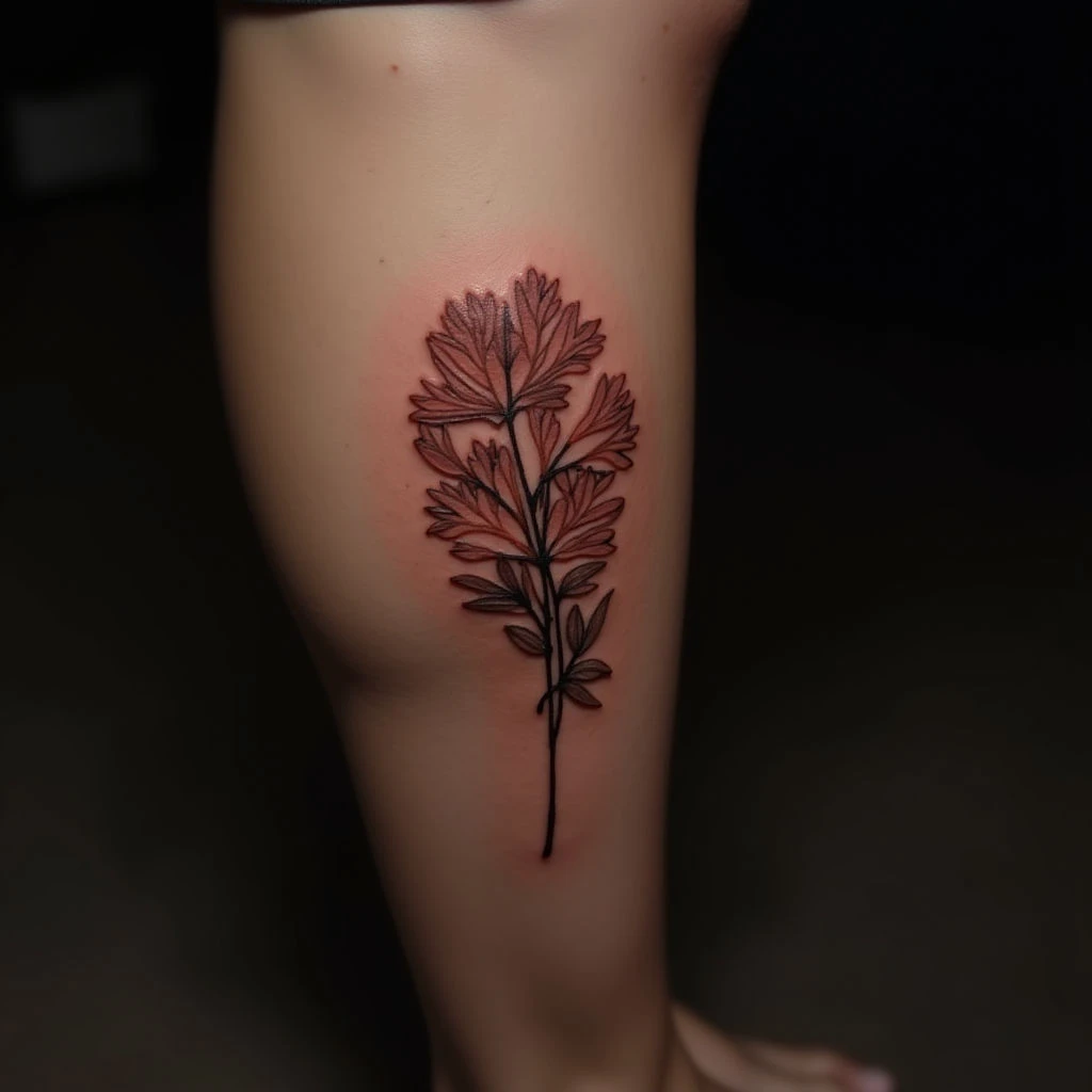 Small Quote Tattoos on Your Calf: Illustrative Red-Brown Designs