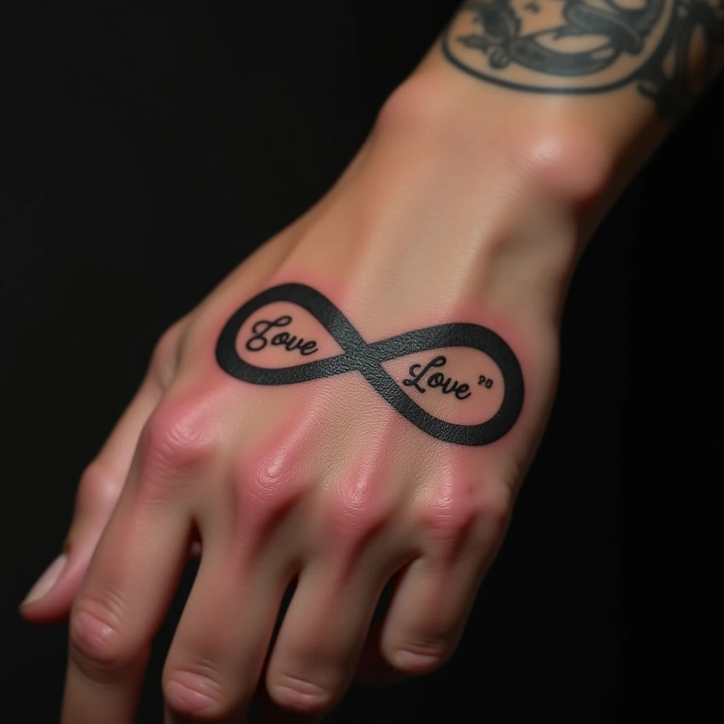 Infinity Tattoo with Two Names: A Copper Realism Design