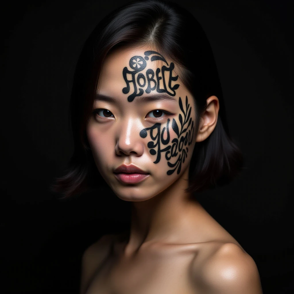 Bold Japanese Face Tattoos with Meaningful Love Quotes