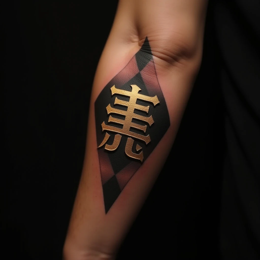 Japanese Letter Tattoos: Geometric Gold Designs for Your Arm