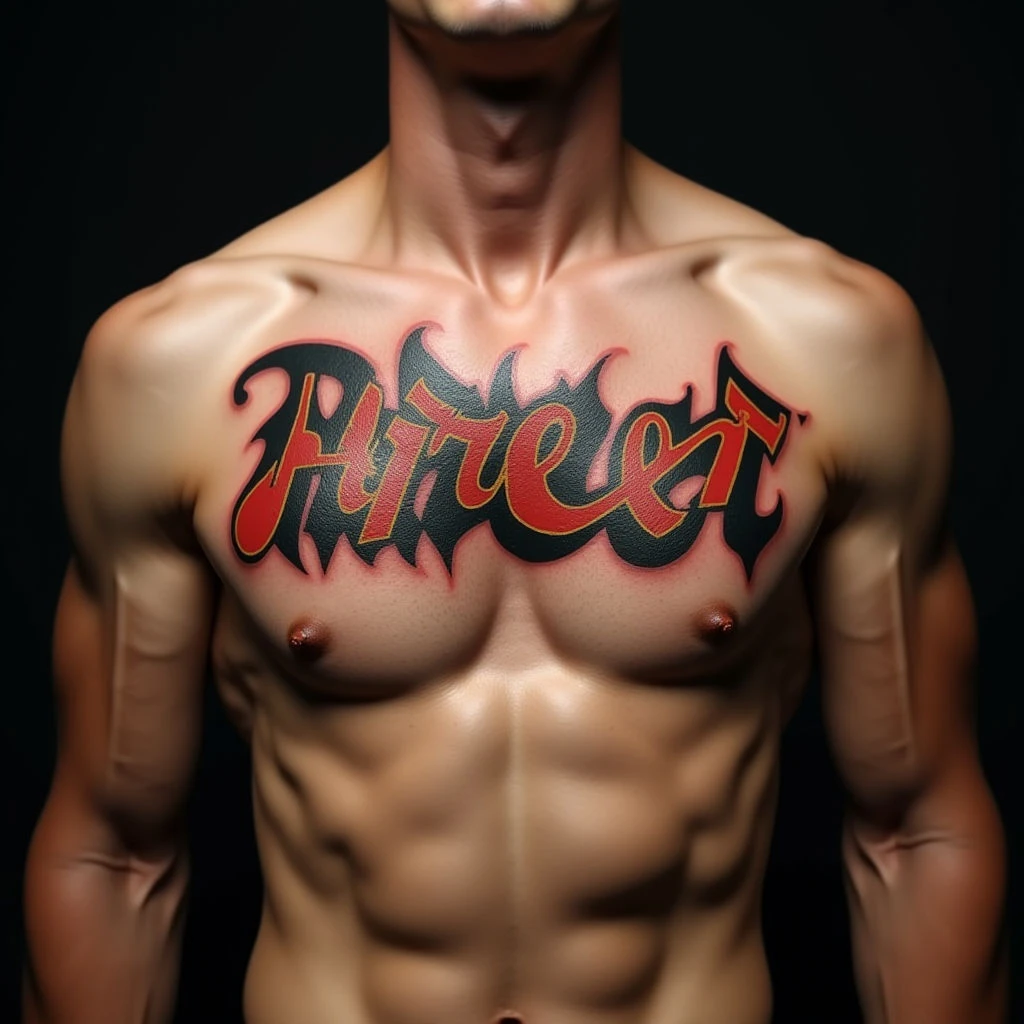 Gothic Last Name Tattoo on Sternum: A Bold Statement