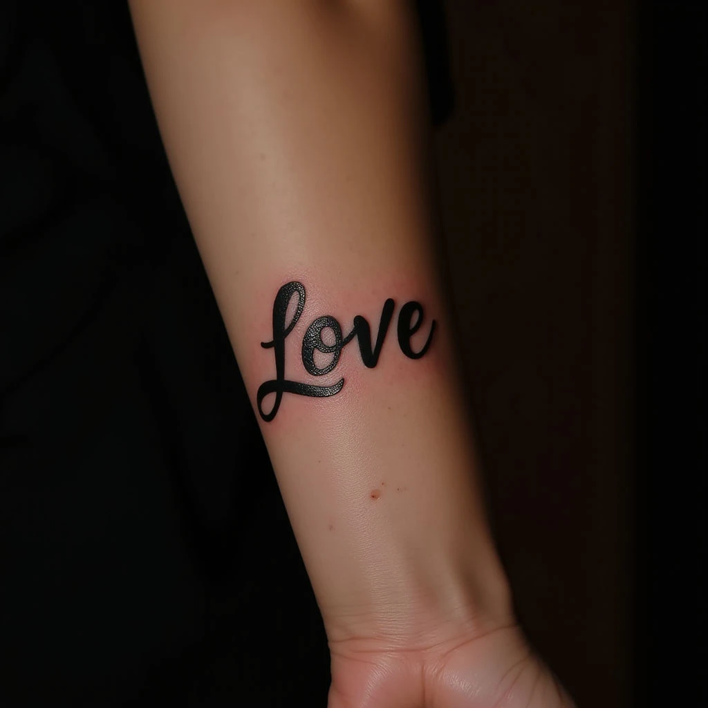 Elegant Name Tattoos on the Arm: A Realistic Black & Gold Design for Girls