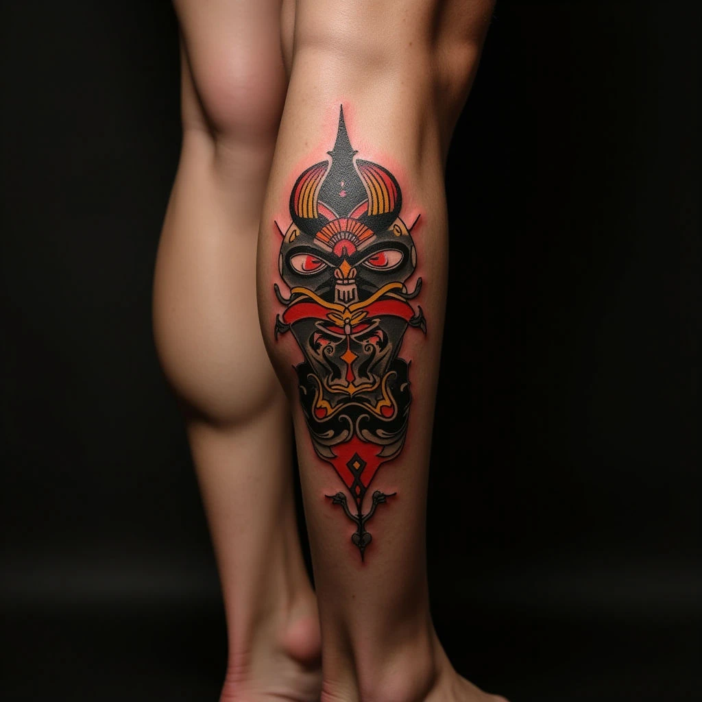 Oriental Name Tattoos for Men on the Leg