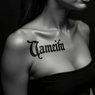 Gothic Name Tattoos for Men on the Collarbone