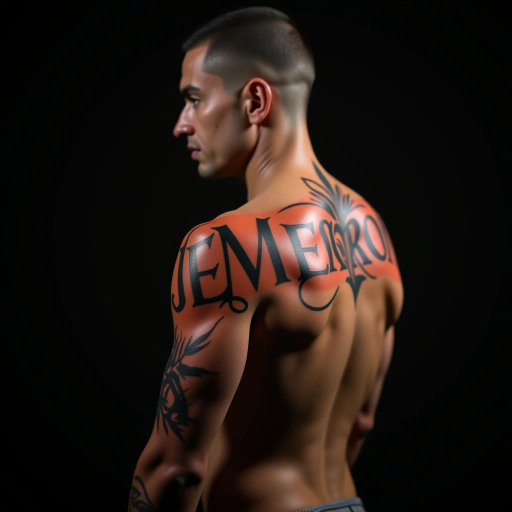 Ornate Name Tattoos on the Head: A Fiery Design