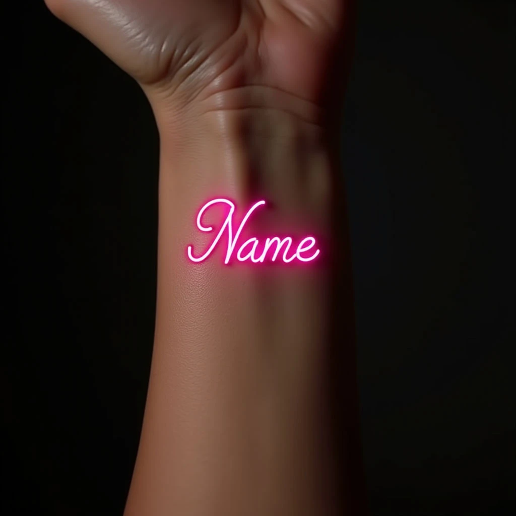 Neon Calligraphy Name Tattoos for Girls: Wrist Inspiration