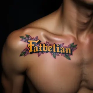 Names in Tattoo Writing: Illustrative & Yellow Collarbone Designs