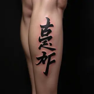 Elegant Oriental Names Tattoo on Calf - Design Ideas
